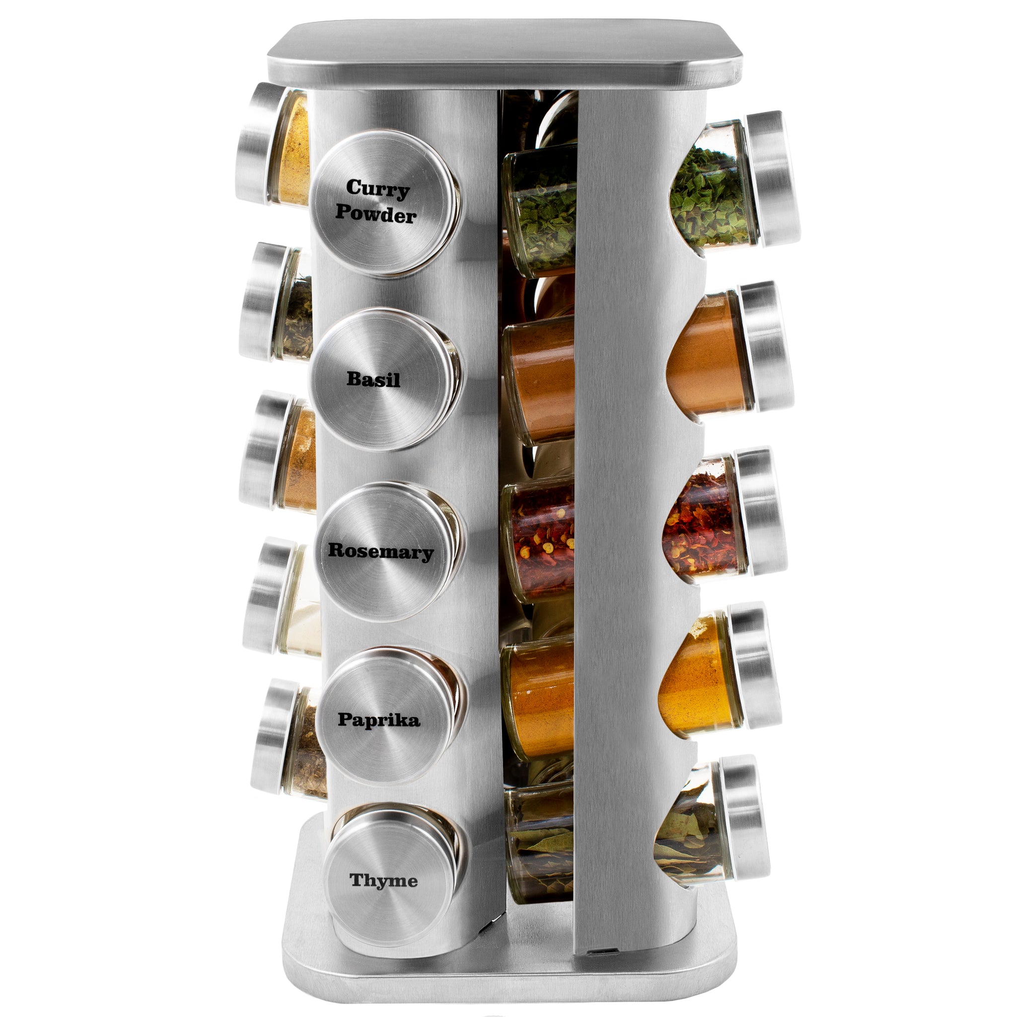 Orii 20 Jar Stainless Steel Rotating Spice Rack with Spices Included
